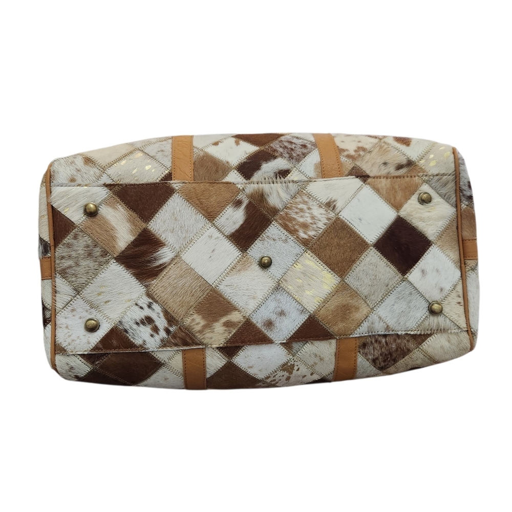 Boho Ranch Luxe Brown Patchwork Cowhide Weekender… - image 9